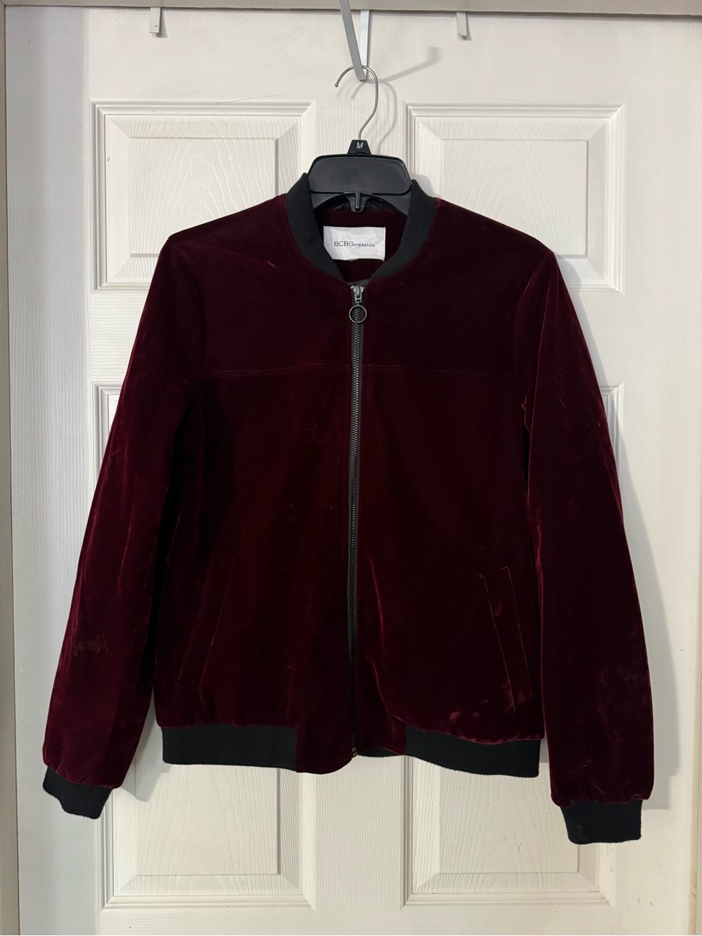 Women’s Burgundy Velvet Bomber Jacket